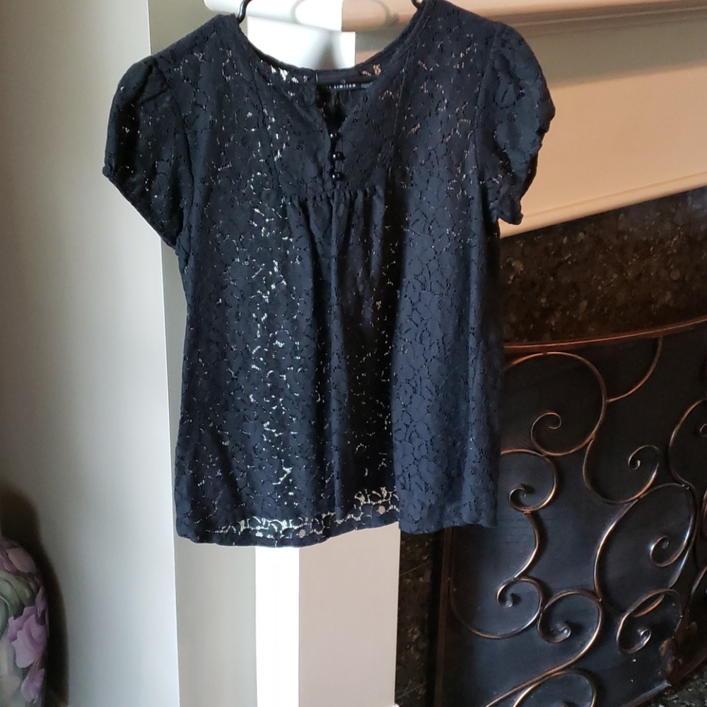 Black Lace Capped Sleeved Babydoll Top